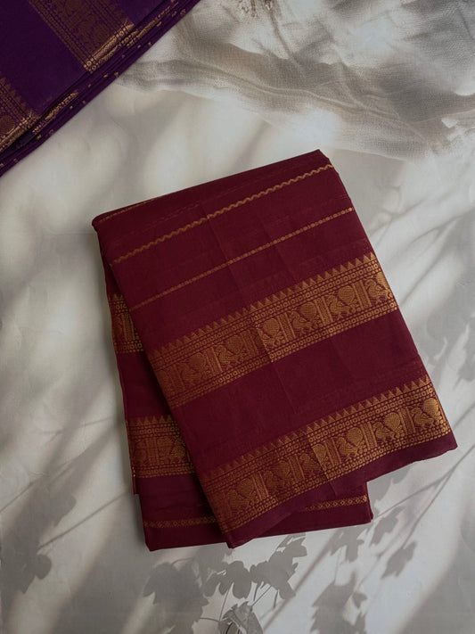Kanchi cotton saree with Velthari pattern weaves maroon