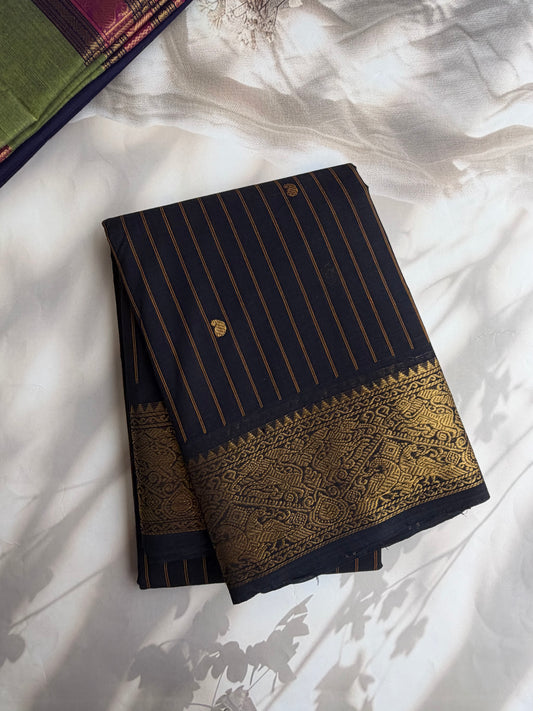 Kanchi cotton saree with stripes & butta weaves