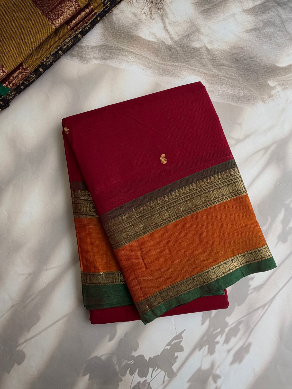120 Mercerized Kanchi cotton saree with zari butta weaves & grand pallu