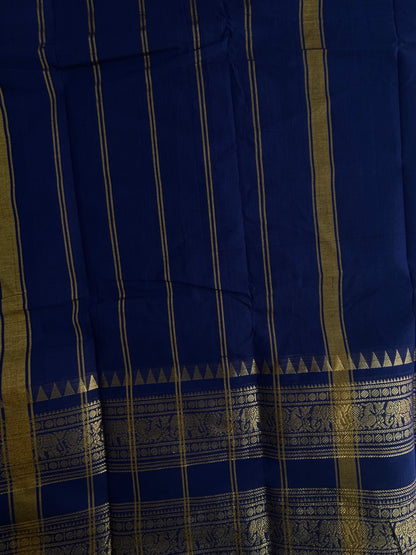Kanchi cotton saree with rettapett border - navy blue