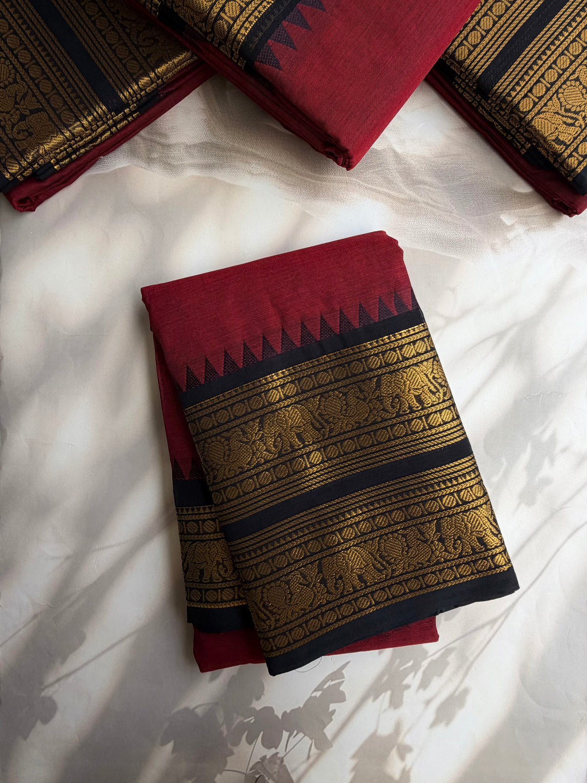 Kanchi cotton saree with rettapett border maroon with black border