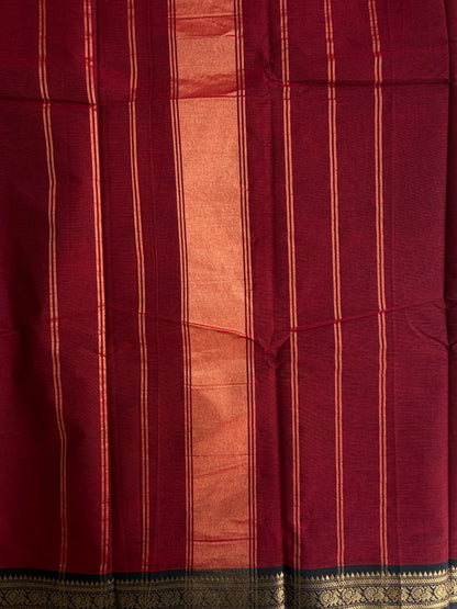 Kanchi cotton saree - maroon with black border