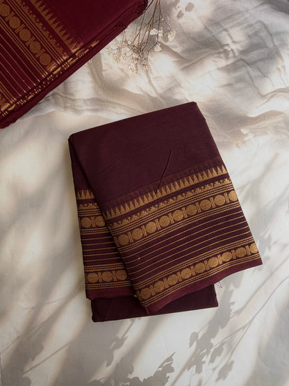 Kanchi cotton saree with zari weaves brown