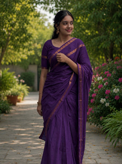 Sungudi Cotton saree with peacock border Purple