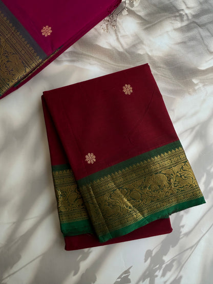Kanchi cotton saree with butta weaves and grand pallu