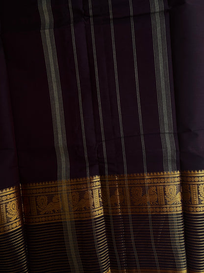 Brown Kanchi cotton saree with zari lines border