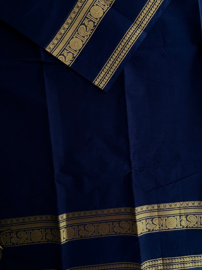 Kanchi cotton saree with zari weaves navy blue