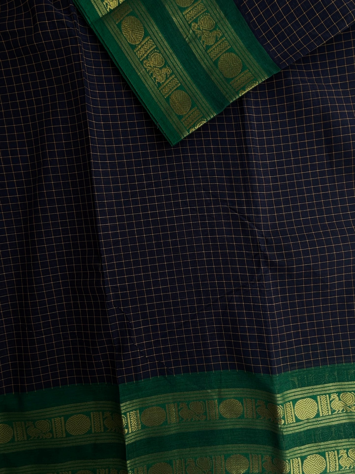 Kanchi cotton checks saree blue