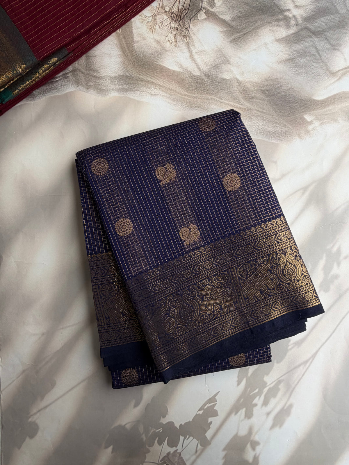 Kanchi cotton saree in mini kattam & butta weaves & grand pallu blue