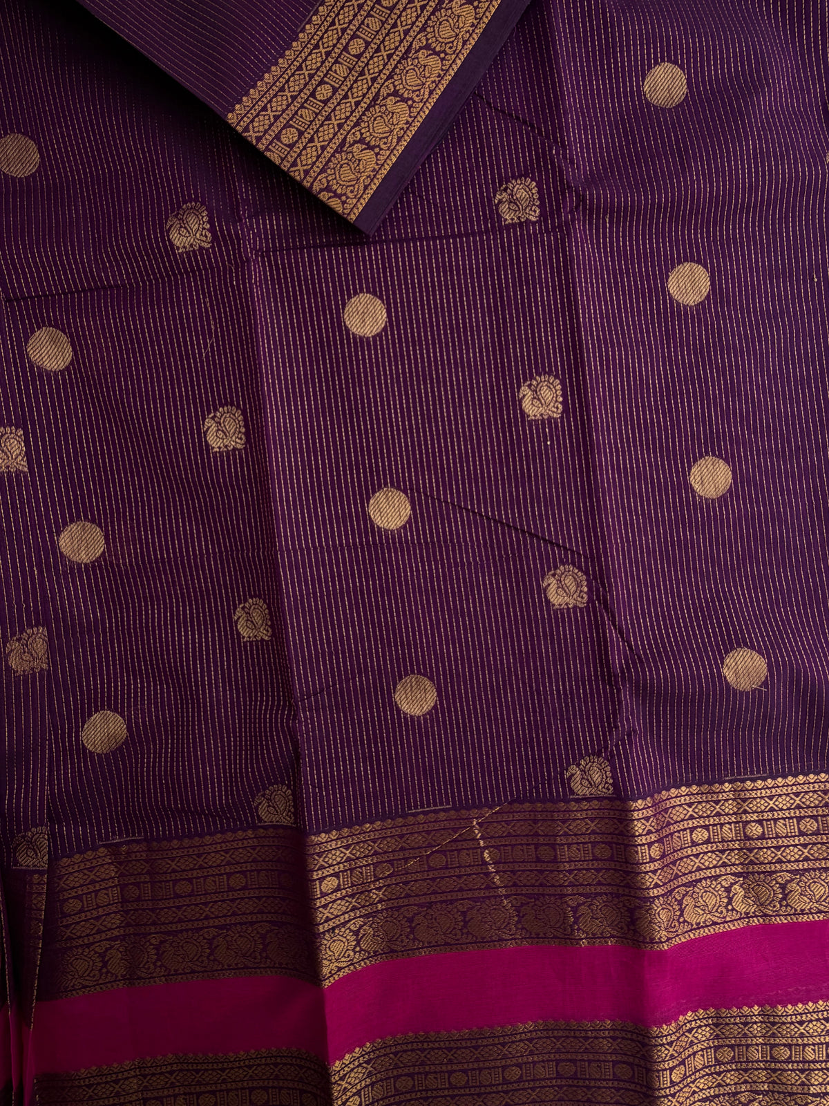 Kanchi cotton saree with Vairaoosi & butta weaves & grand pallu - purple