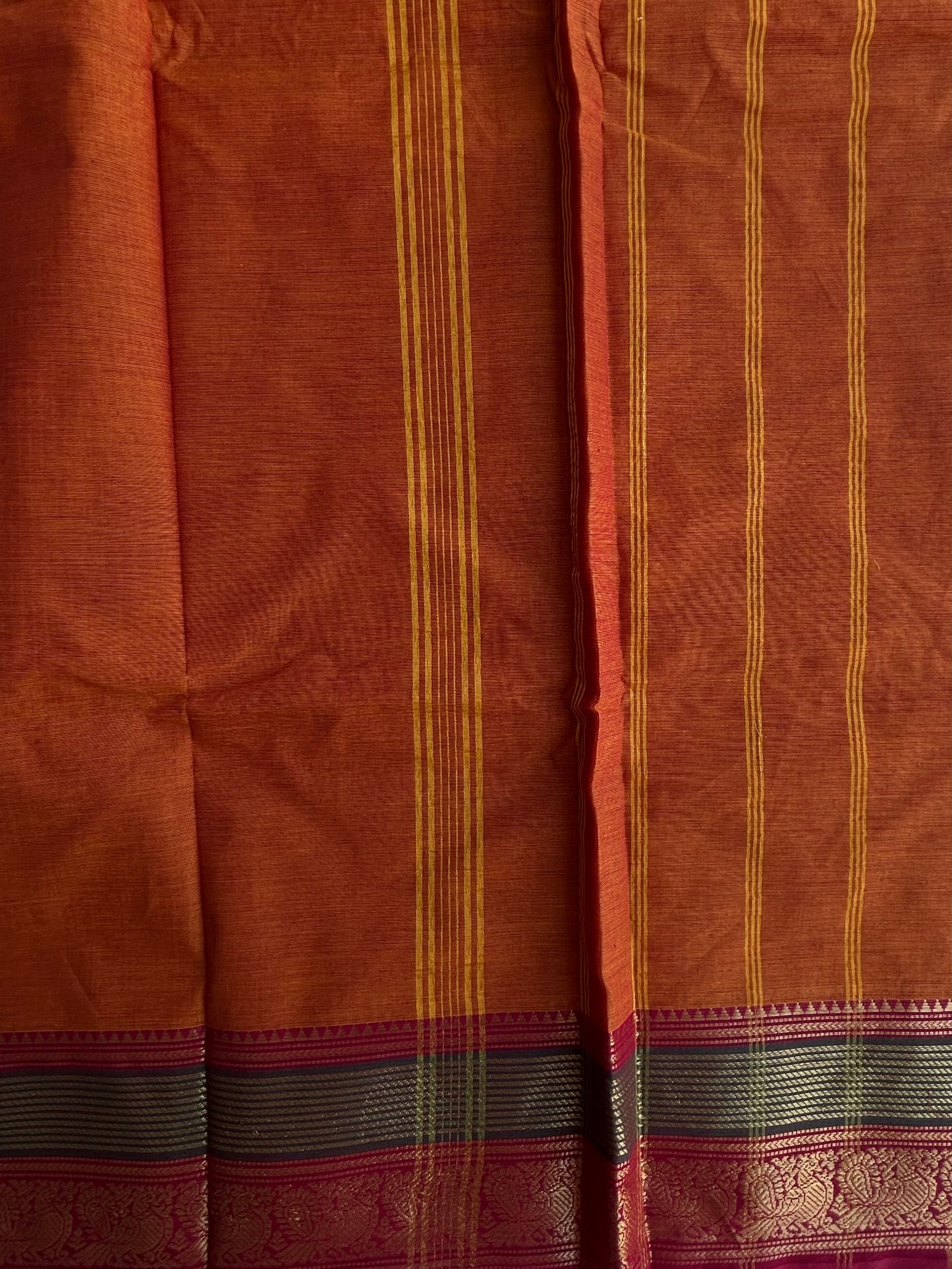 Orange Kanchi cotton saree with zari weaves