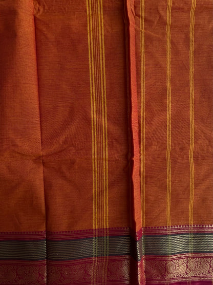 Orange Kanchi cotton saree with zari weaves