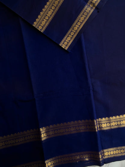 Blue Kanchi cotton saree with zari border