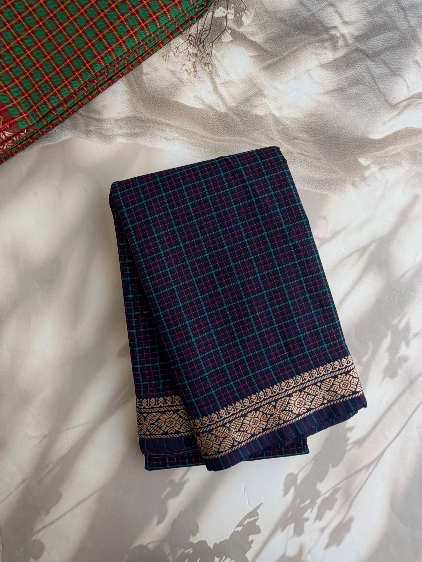 Kanchi cotton saree in kattam pattern - multicolor