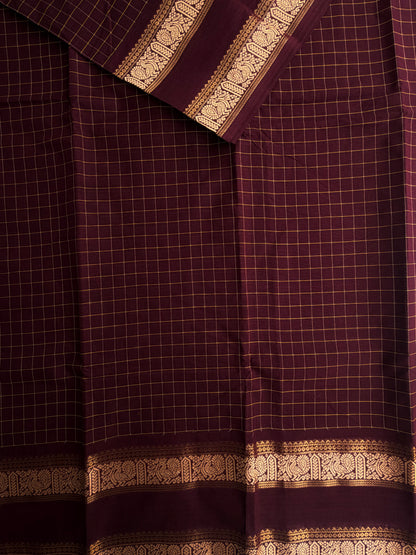 Kanchi cotton saree in kattam pattern brown