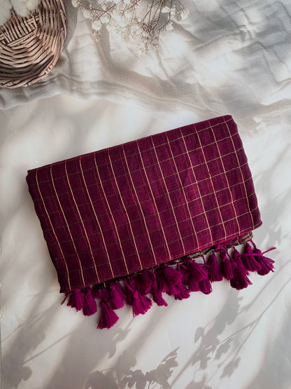 Pink Mul mul saree in zari checks