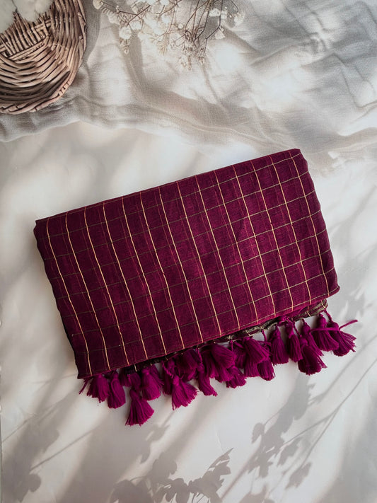 Pink Mul mul saree in zari checks