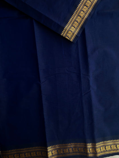 Kanchi Cotton saree with minimal zari border - dark blue