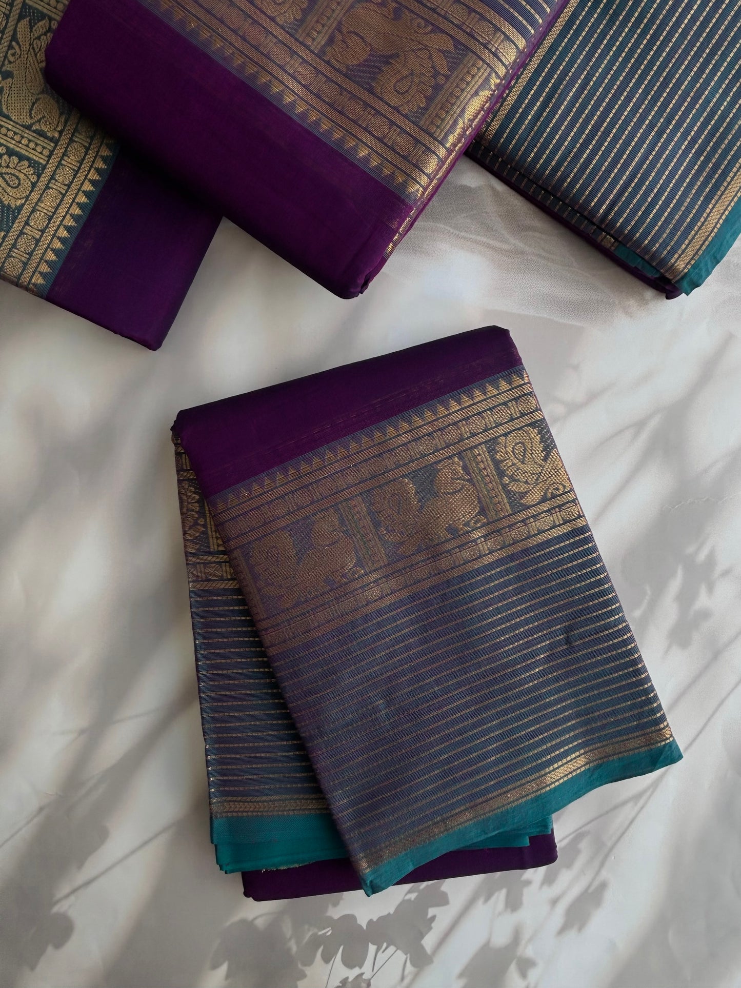 Kanchi cotton saree with zari lines weaves