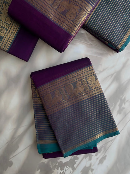 Kanchi cotton saree with zari lines weaves