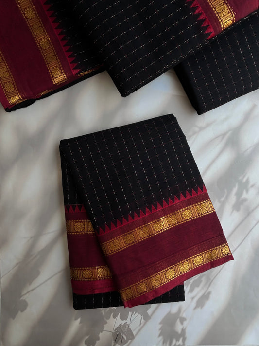 Kanchi cotton saree with korvai border black & maroon