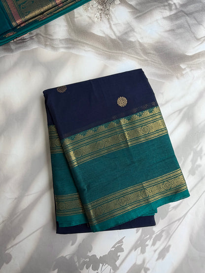 Kanchi cotton saree with butta weaves & zari pallu