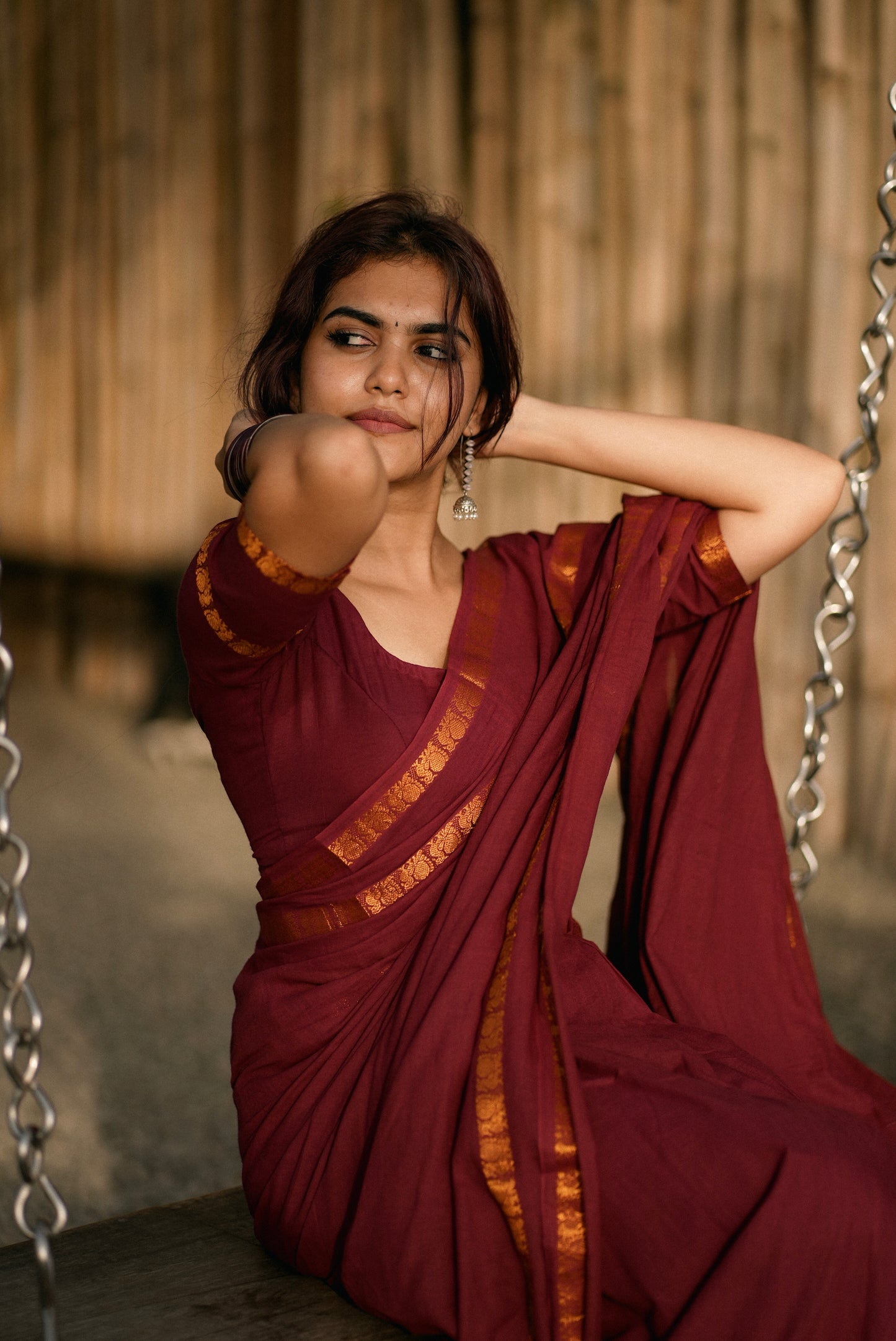 Sungudi Cotton saree with peacock border