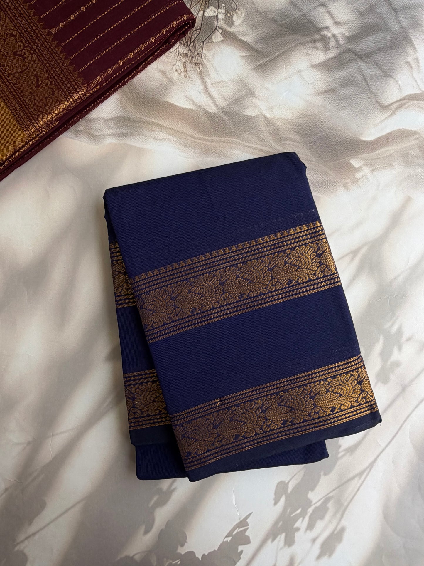 Kanchi cotton saree with rettapett border Royal blue