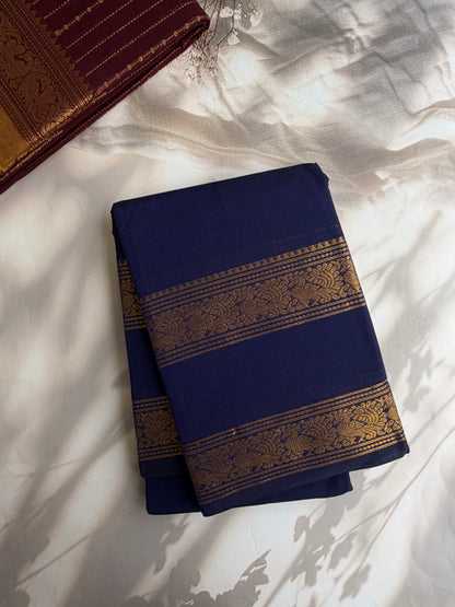 Kanchi cotton saree with rettapett border Royal blue
