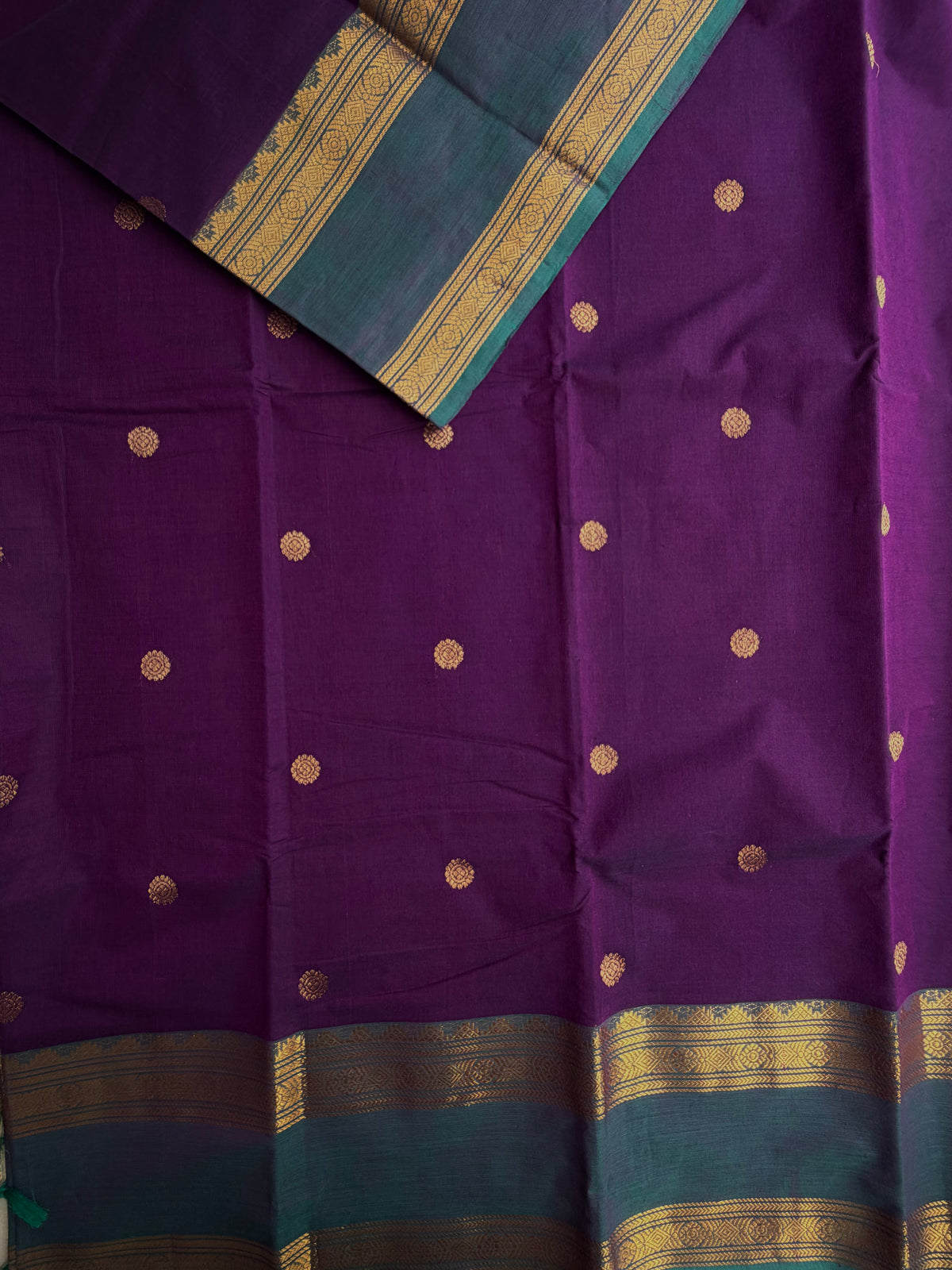 Kanchi cotton saree with butta weaves & zari pallu