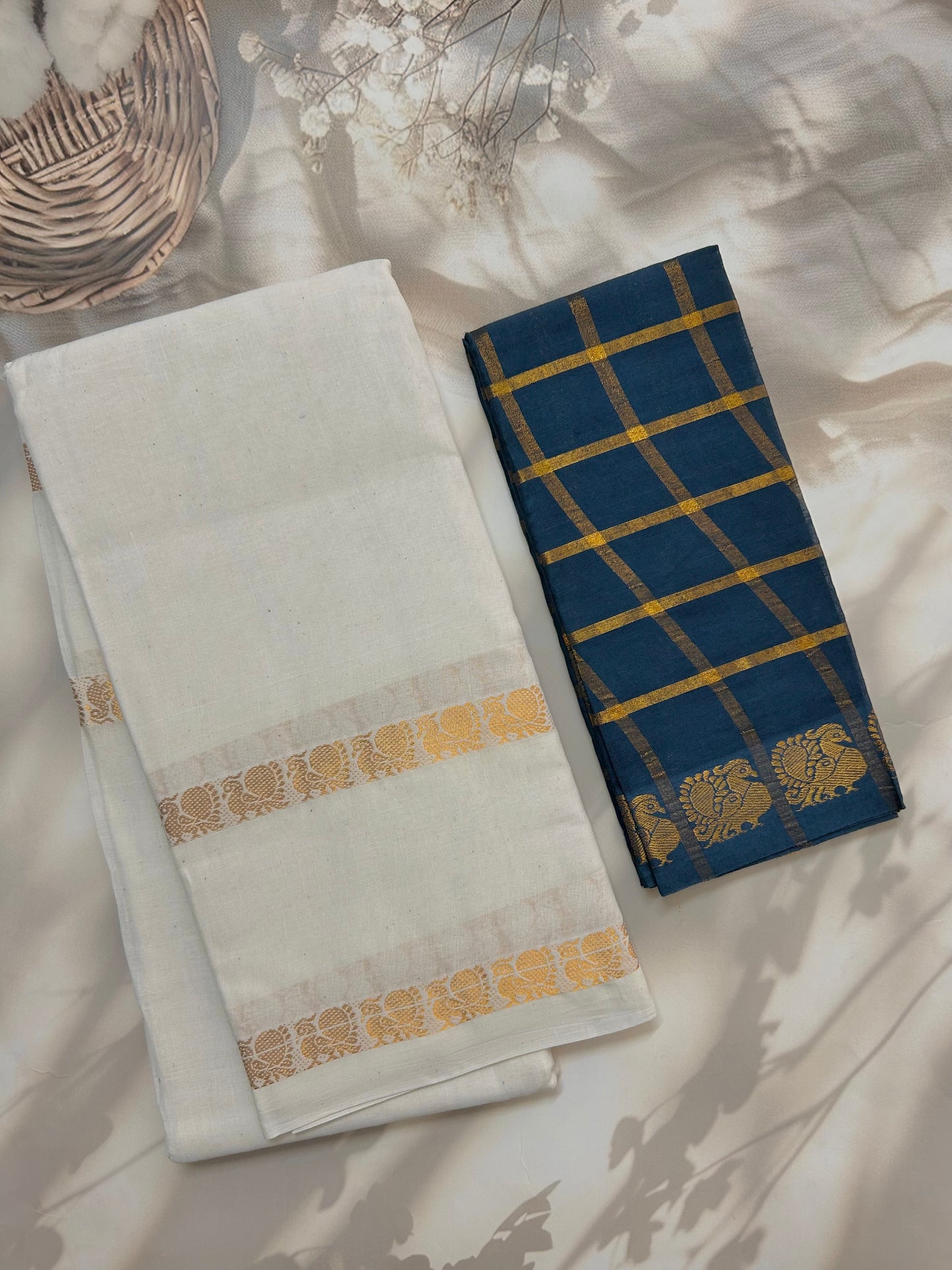 Sungudi Cotton saree with peacock zari border