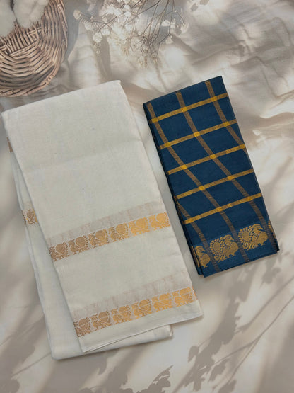 Sungudi Cotton saree with peacock zari border