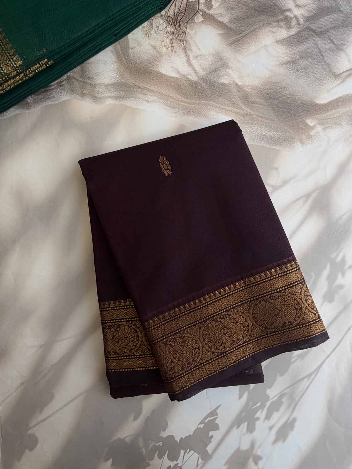 Brown Kanchi cotton saree with butta weaves