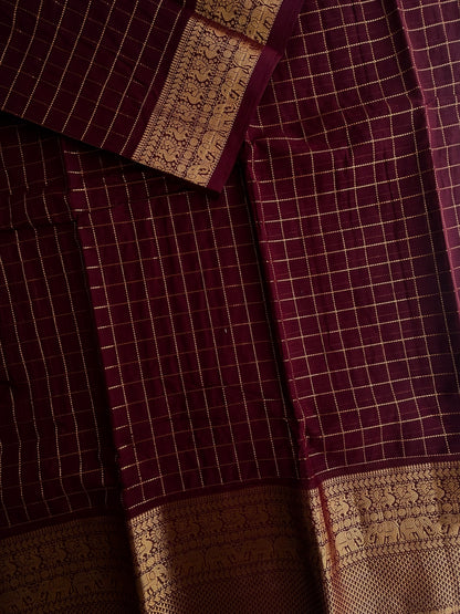 Kanchi cotton saree with kattam zari weaves & grand pallu - brown