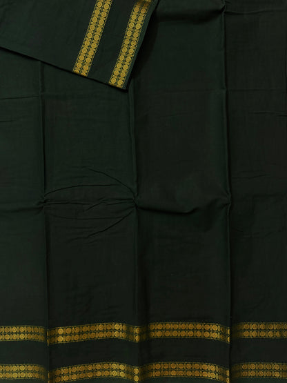 Sungudi saree with minimal zari border dark green