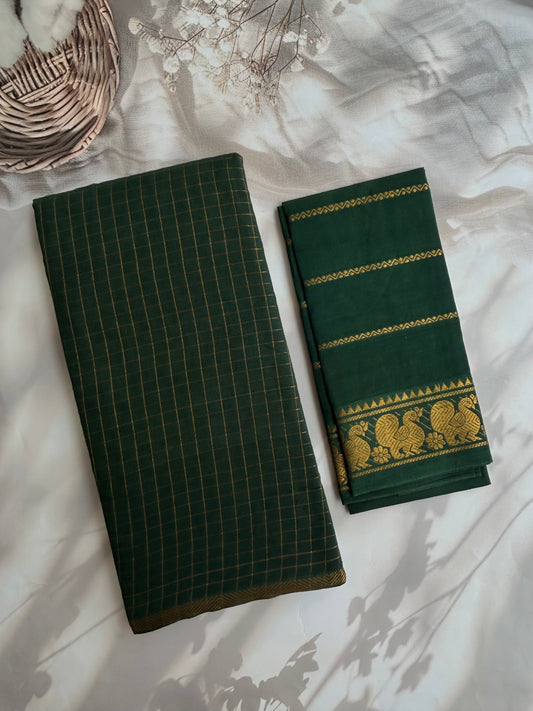Sungudi cotton saree in checks - dark green