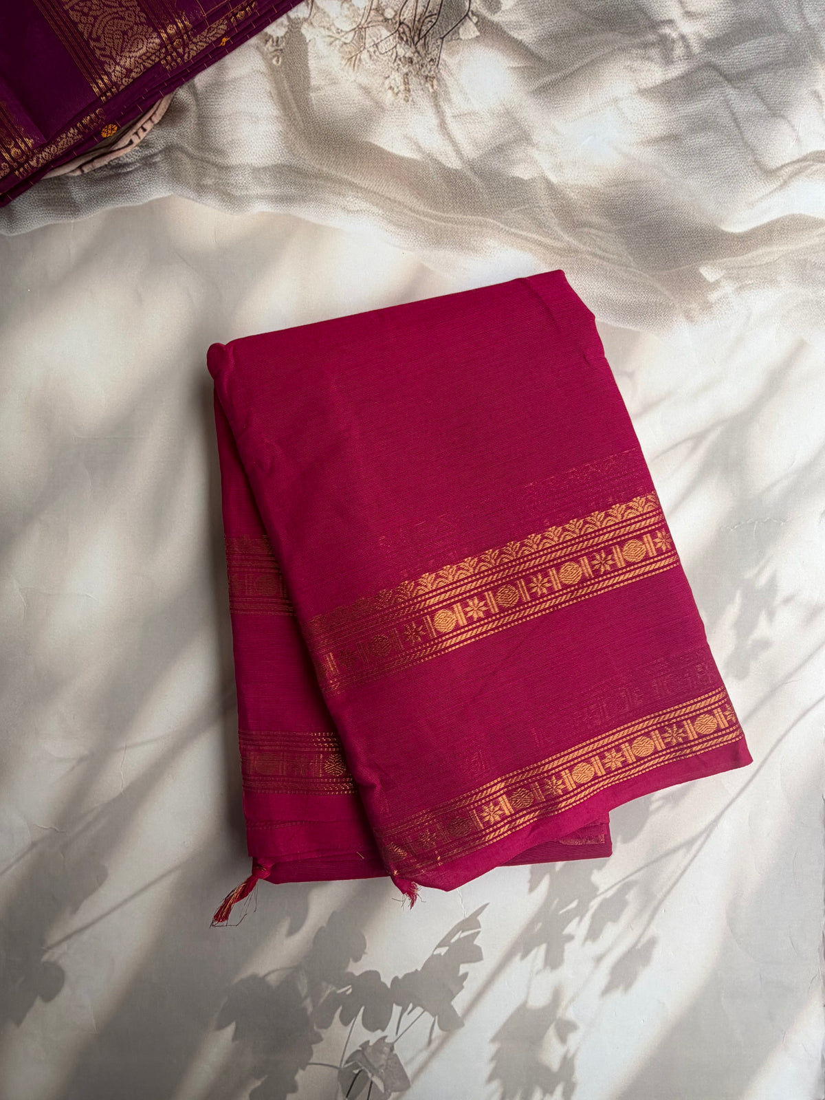 Kanchi cotton saree with zari weaves dark pink