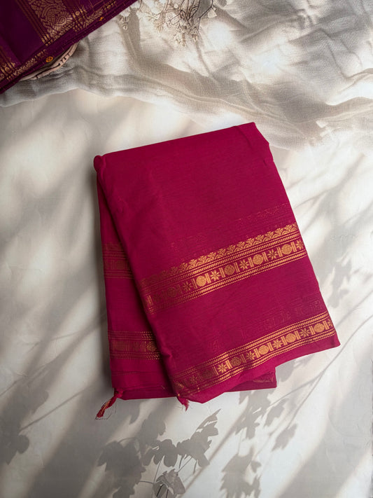 Kanchi cotton saree with zari weaves dark pink