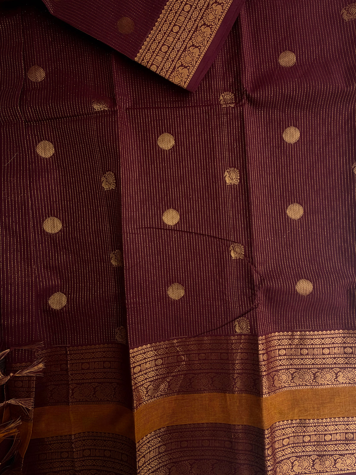 Kanchi Cotton saree with vairaoosi & butta weaves with grand pallu brown