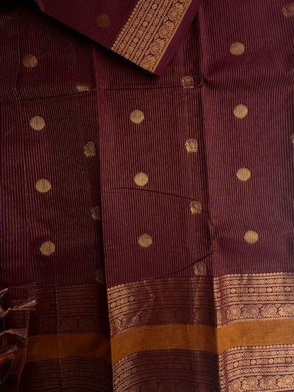 Kanchi Cotton saree with vairaoosi & butta weaves with grand pallu brown