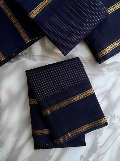 Kanchi cotton saree with Korvai Border - dark blue