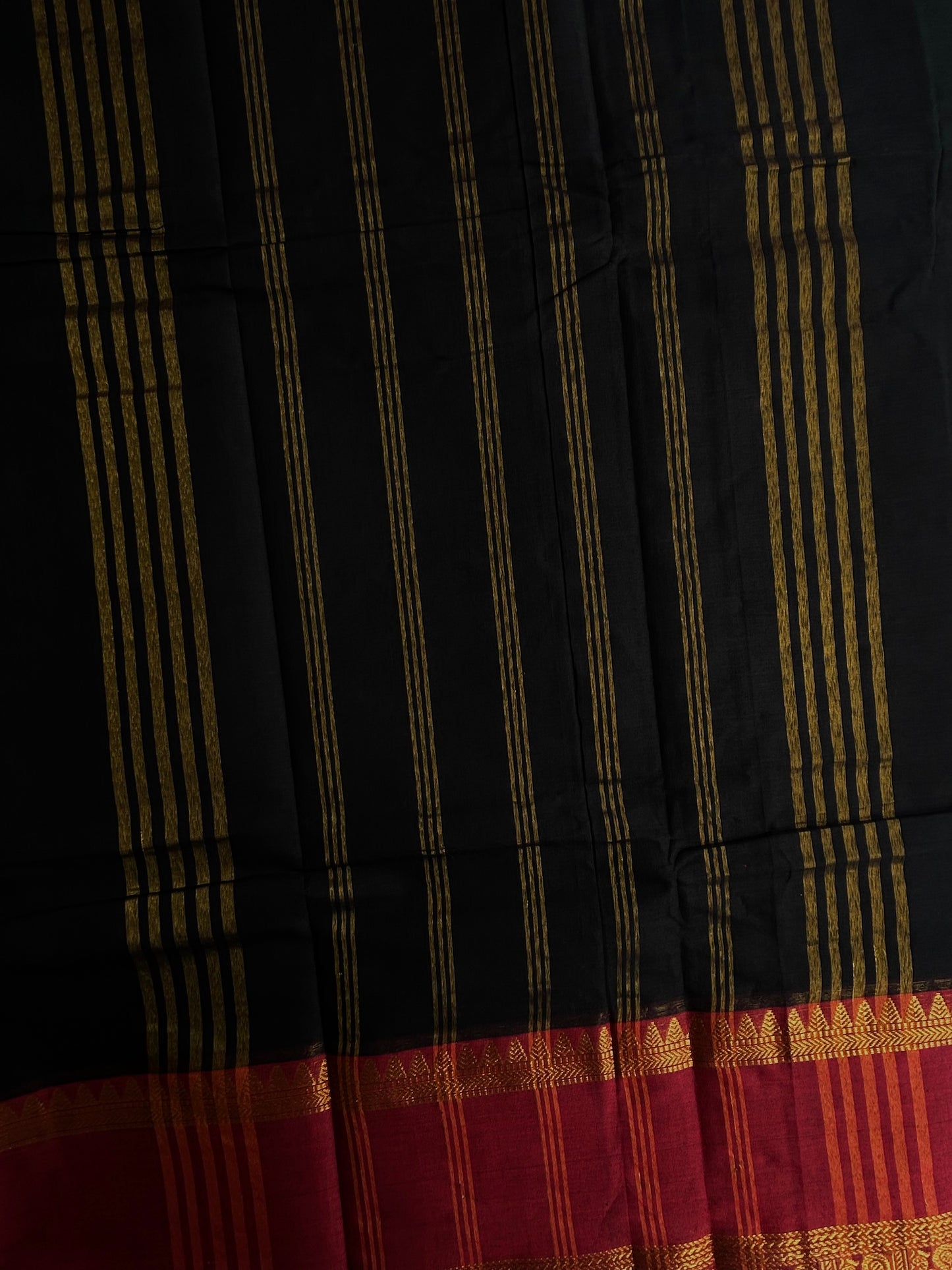 Kanchi cotton saree with zari border - black & maroon