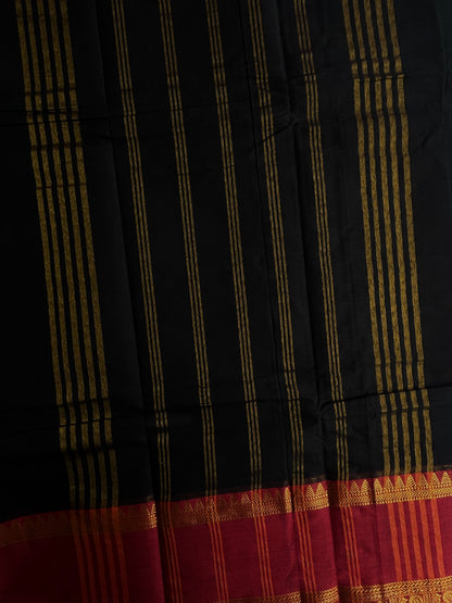 Kanchi cotton saree with zari border - black & maroon