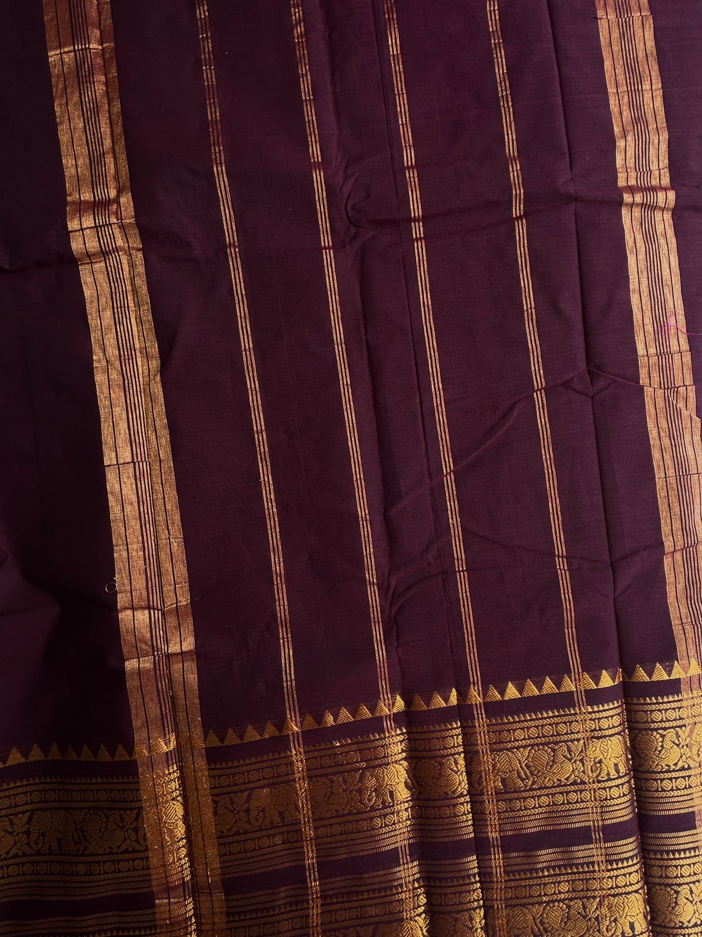 Kanchi cotton saree with rettapett border brown