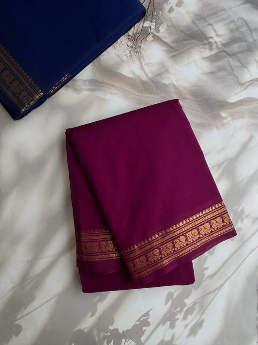 Kanchi cotton saree with minimal zari border - fuscia pink