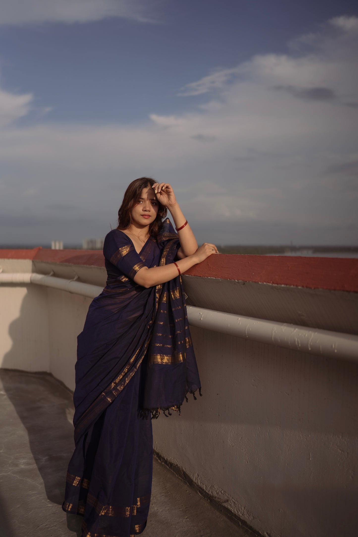 Blue Kanchi cotton saree with zari border