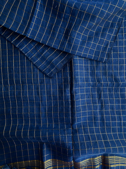 Rama blue Mul mul saree in zari checks