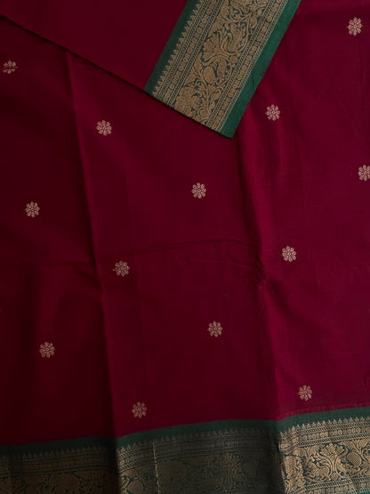 Kanchi cotton saree with butta weaves and grand pallu