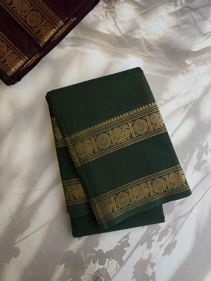 Kanchi cotton saree with rettapett border green
