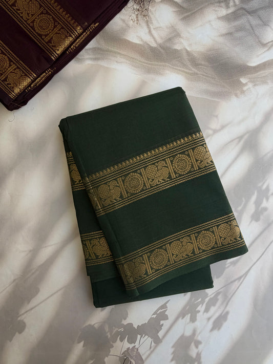 Kanchi cotton saree with rettapett border green